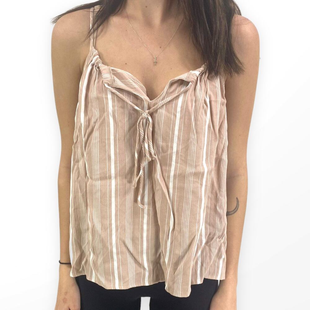 SAGE THE LABEL Pink Striped Lightweight Tie Neck Sleeveless Tank Top